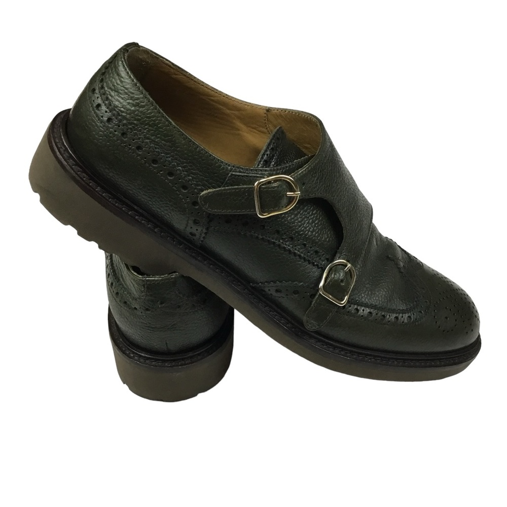 Doucal’s Brougue Double Monk Strap WingTip Dress Shoe Pebbled Leather